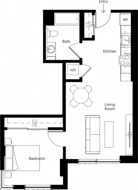 a floor plan of a house with a bedroom and a living room